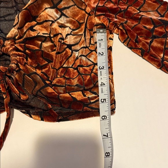 Velvet Drawstring Cropped Long Sleeve Top - Copper Brown - Picture 7 of 9